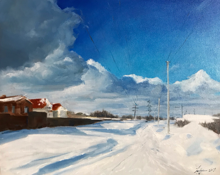 Some winter beauty - My, Art, Winter, Nature, Village, Lifestyle, Longpost, Painting