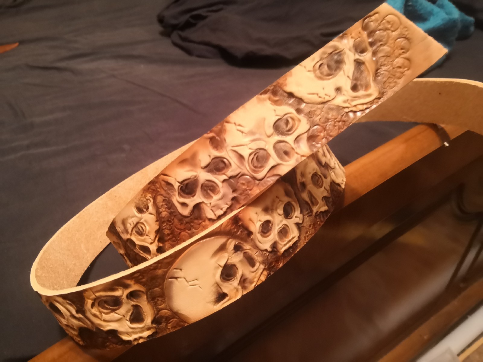 Leather belt with skulls - My, Leather craft, Leather, Leather products, Handmade, Longpost, Belt