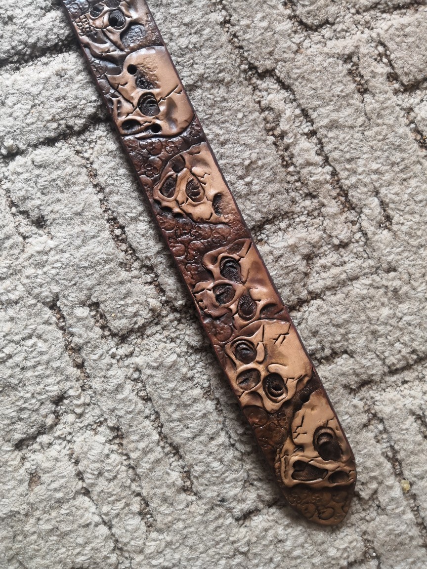 Leather belt with skulls - My, Leather craft, Leather, Leather products, Handmade, Longpost, Belt