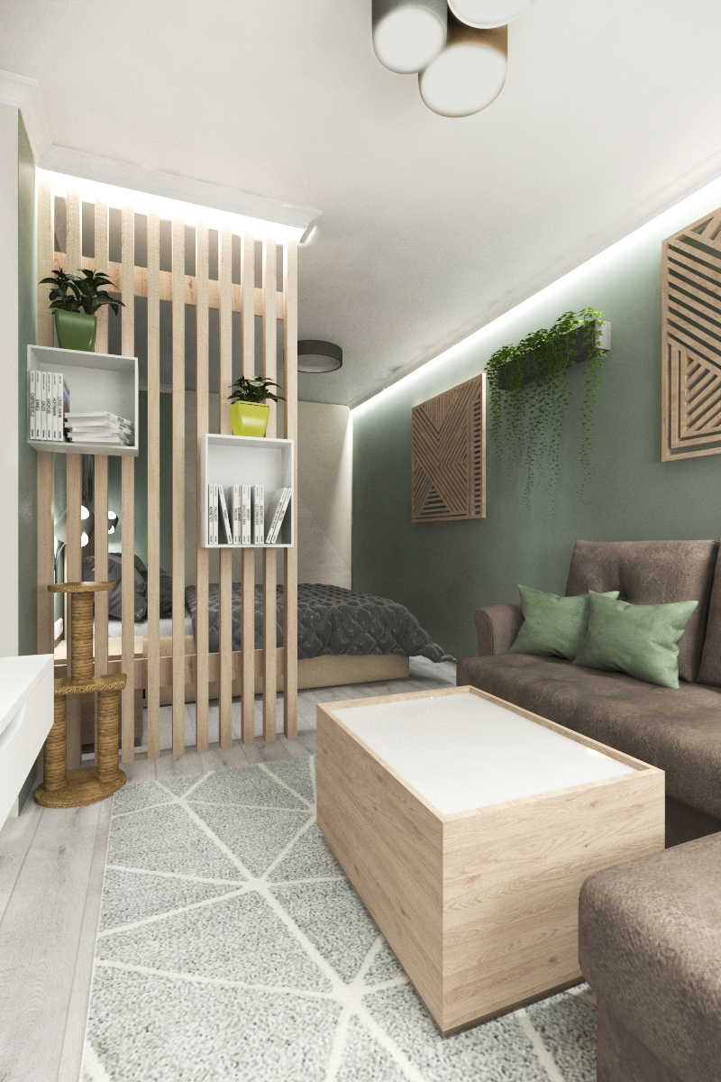 Design of a one-room apartment 44.3 m2 - My, Interior Design, Designer, Longpost, cat, Material