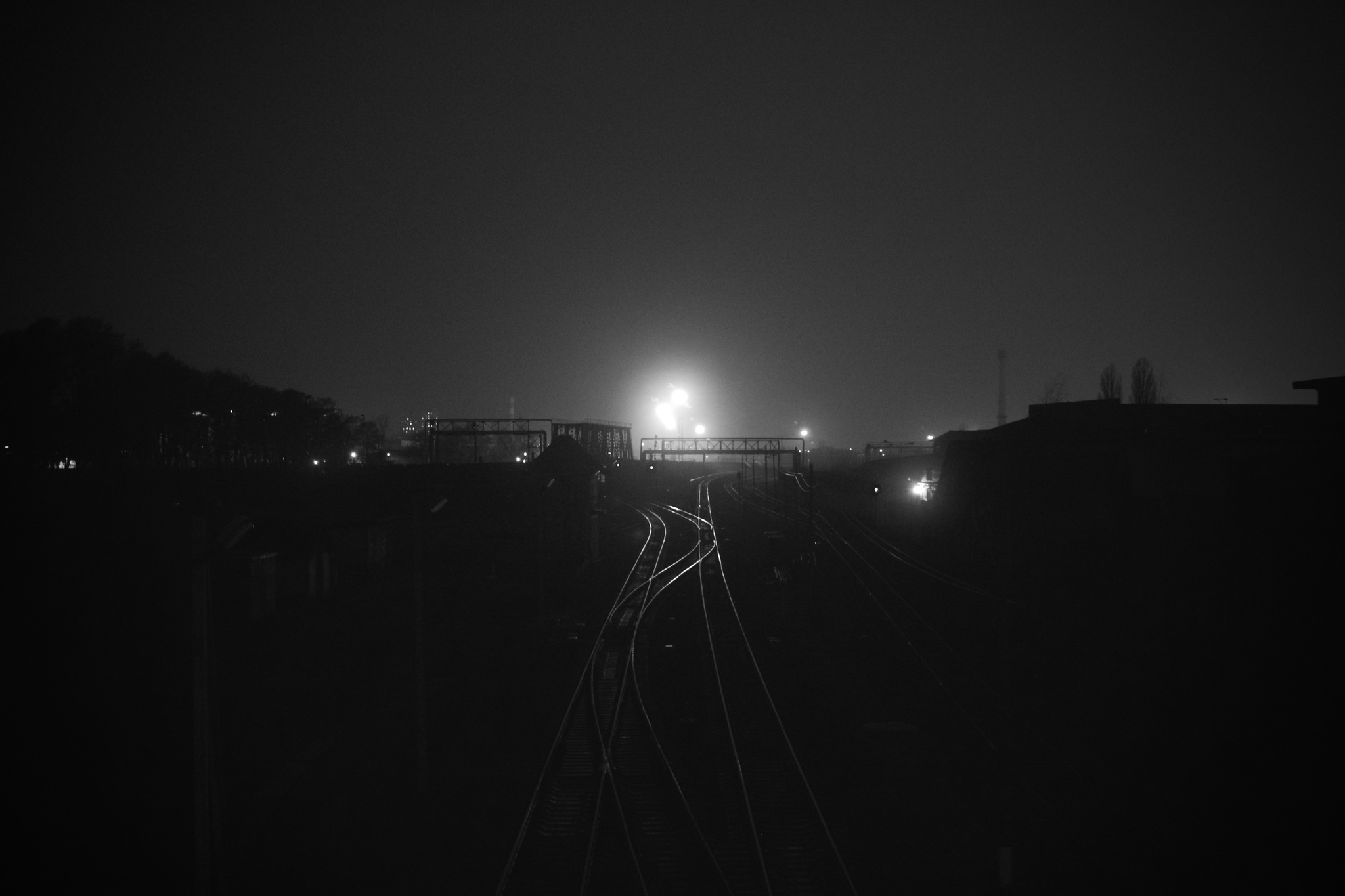 #8 Way - My, The photo, Railway, Path, Night, Black and white, Kaliningrad