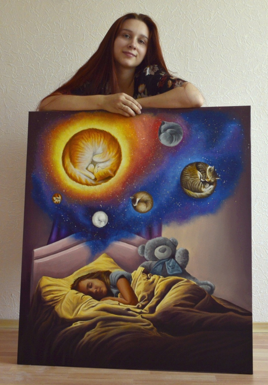 Painting Dreams - My, Painting, Art, Oil painting, Dream, cat, Longpost, Painting, Fantasy