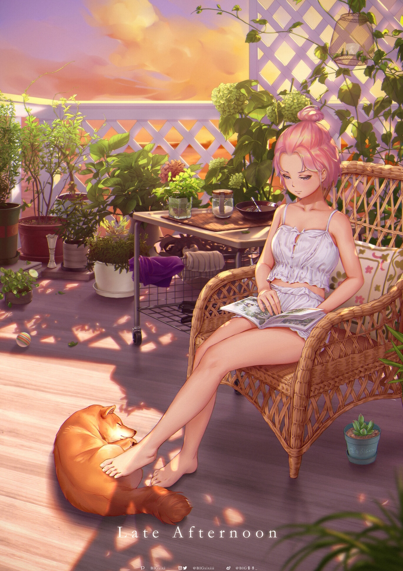 Late evening - Art, Drawing, Anime art, Girls, Shiba Inu, Bigxixi