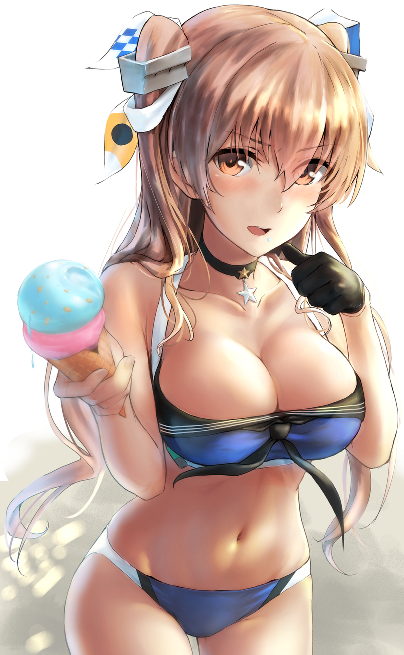 JoJohnston (Artist: kokuzoo) - NSFW, Kantai collection, Anime, Anime art, Johnston, Sugoi dekai, Swimsuit, Ice cream