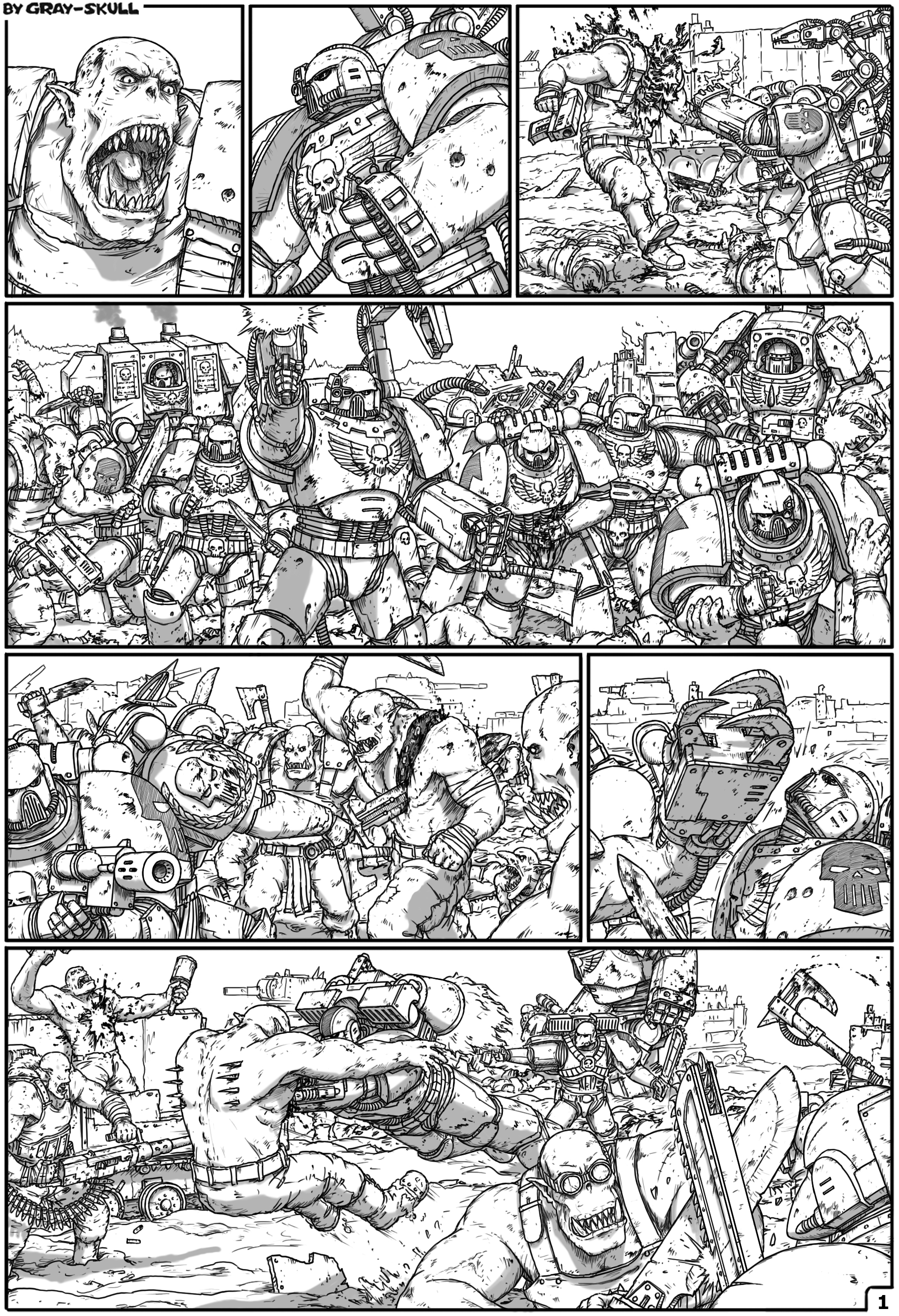 Commissar Ravel: Heart of Darkness. Issue #46 (by Gray-Skull) - My, Warhammer 40k, Gray-skull, Commissioner Rivel, Space Marine, Adeptus Astartes, Orcs, Blood angels, Comics, Longpost