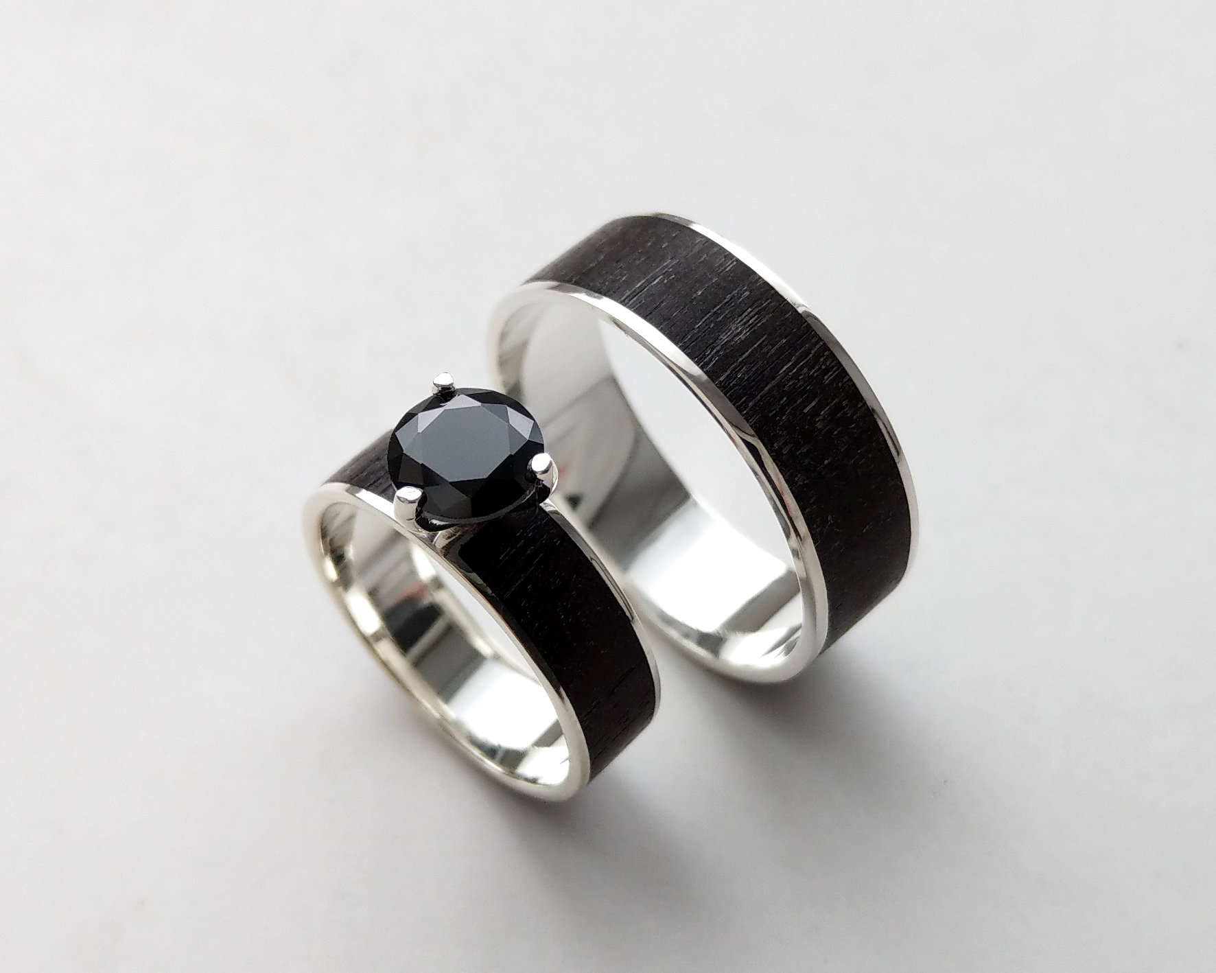 black pair of rings - My, Wood products, Ring, Handmade, Jewelcrafting, Silver, Tree