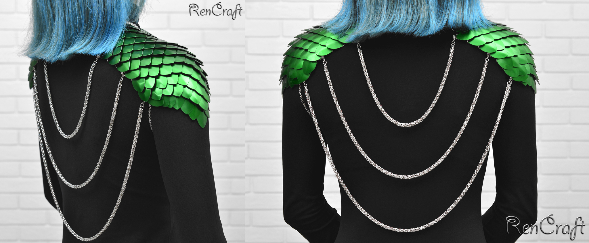 Green Scaled Shoulders - My, Needlework without process, Longpost, Chain mail jewelry, Decoration, Armor, Shoulders, Scales