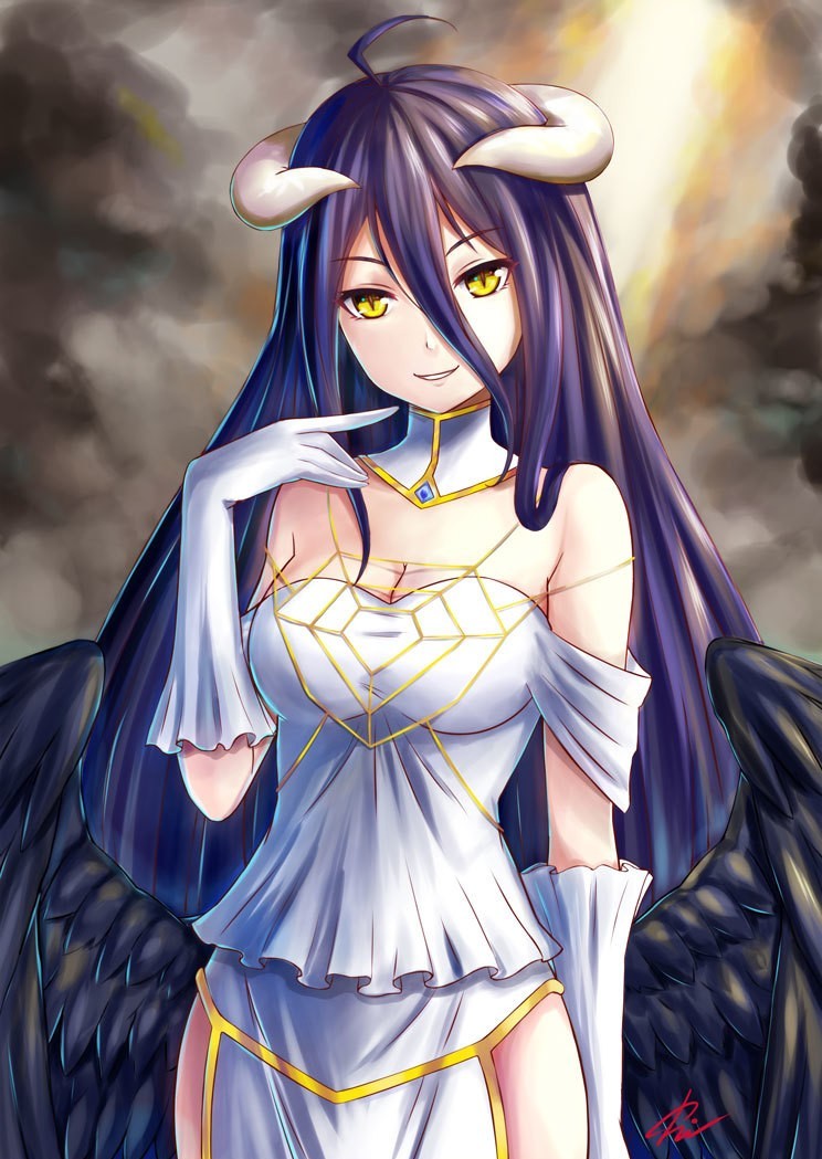 Albedo - Anime, Anime art, Art, Albedo, Overlord, A selection, Longpost