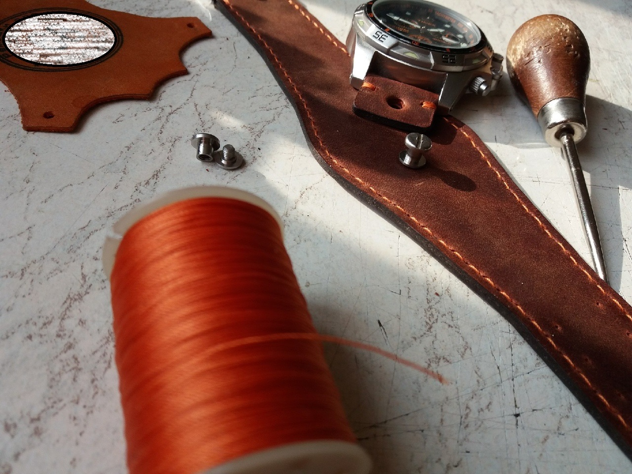 Wrist strap for Timex watches. - My, Needlework with process, Strap, Wristband strap, Longpost, Leather products