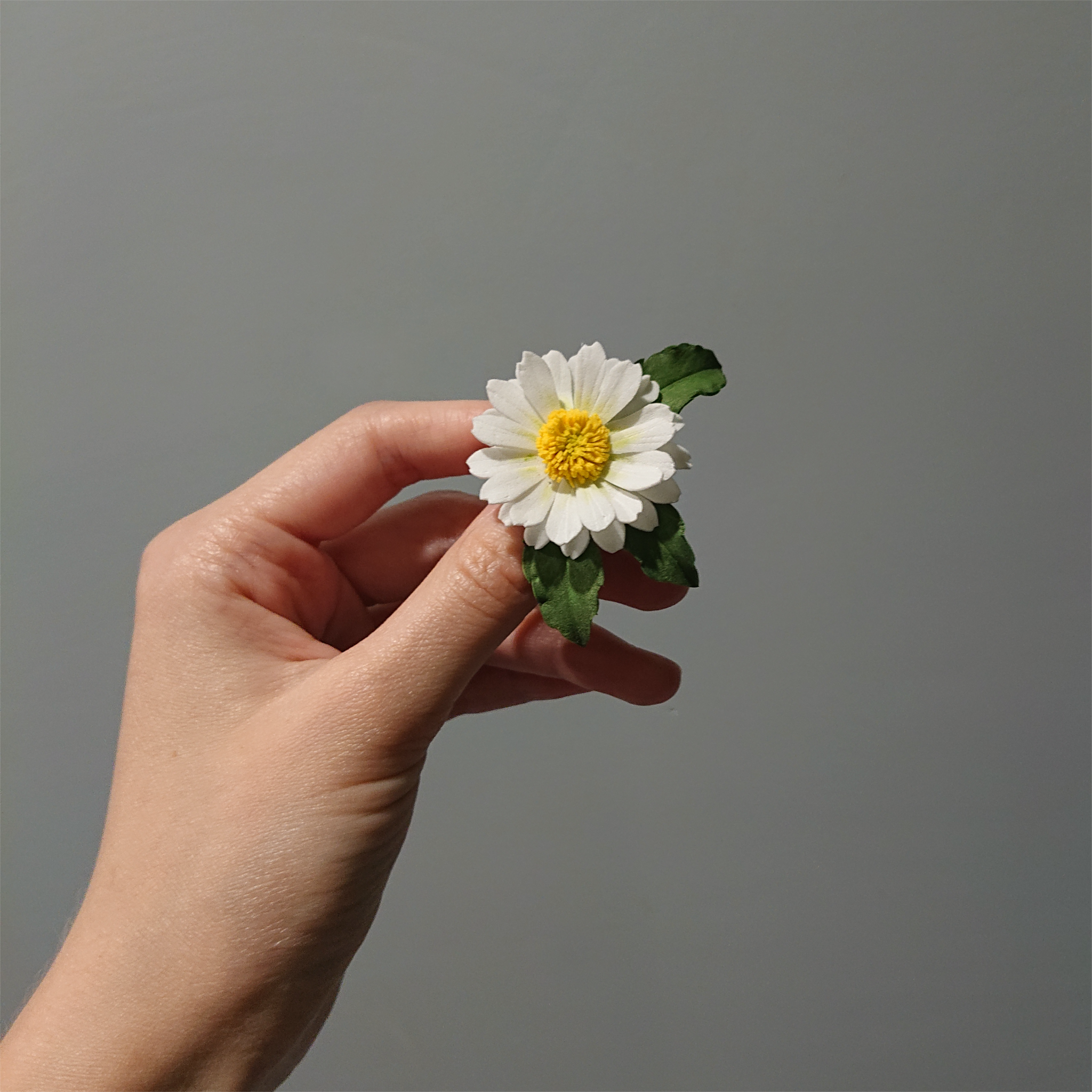 Brooch Chamomile - My, Foamiran, Handmade, Needlework without process, Chamomile, Brooch