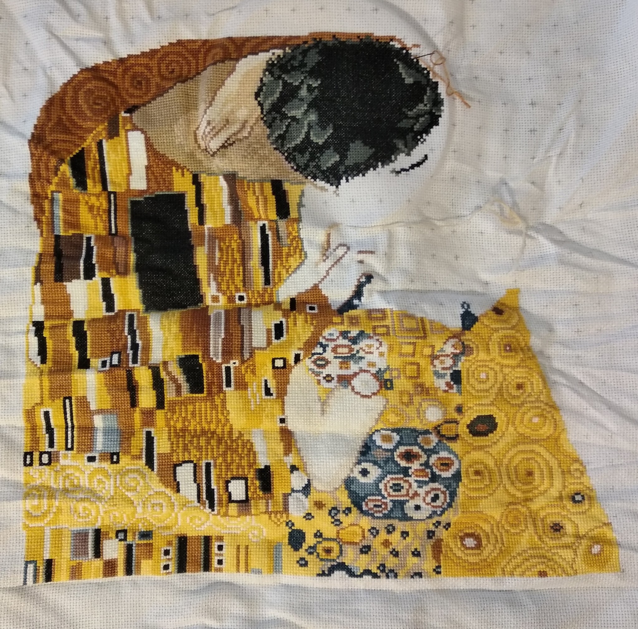 The Kiss Gustav Klimt - My, Embroidery, Gustav Klimt, Kiss, Hobby, Painting, Longpost, Needlework with process