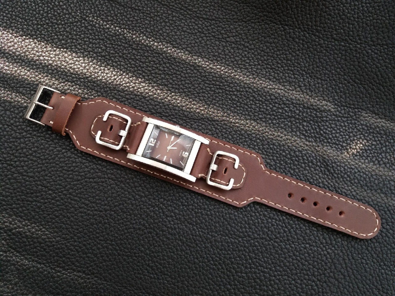 Guess watch strap. Interesting fastening of the watch on the strap. - My, Needlework with process, Strap, Leather products, Longpost