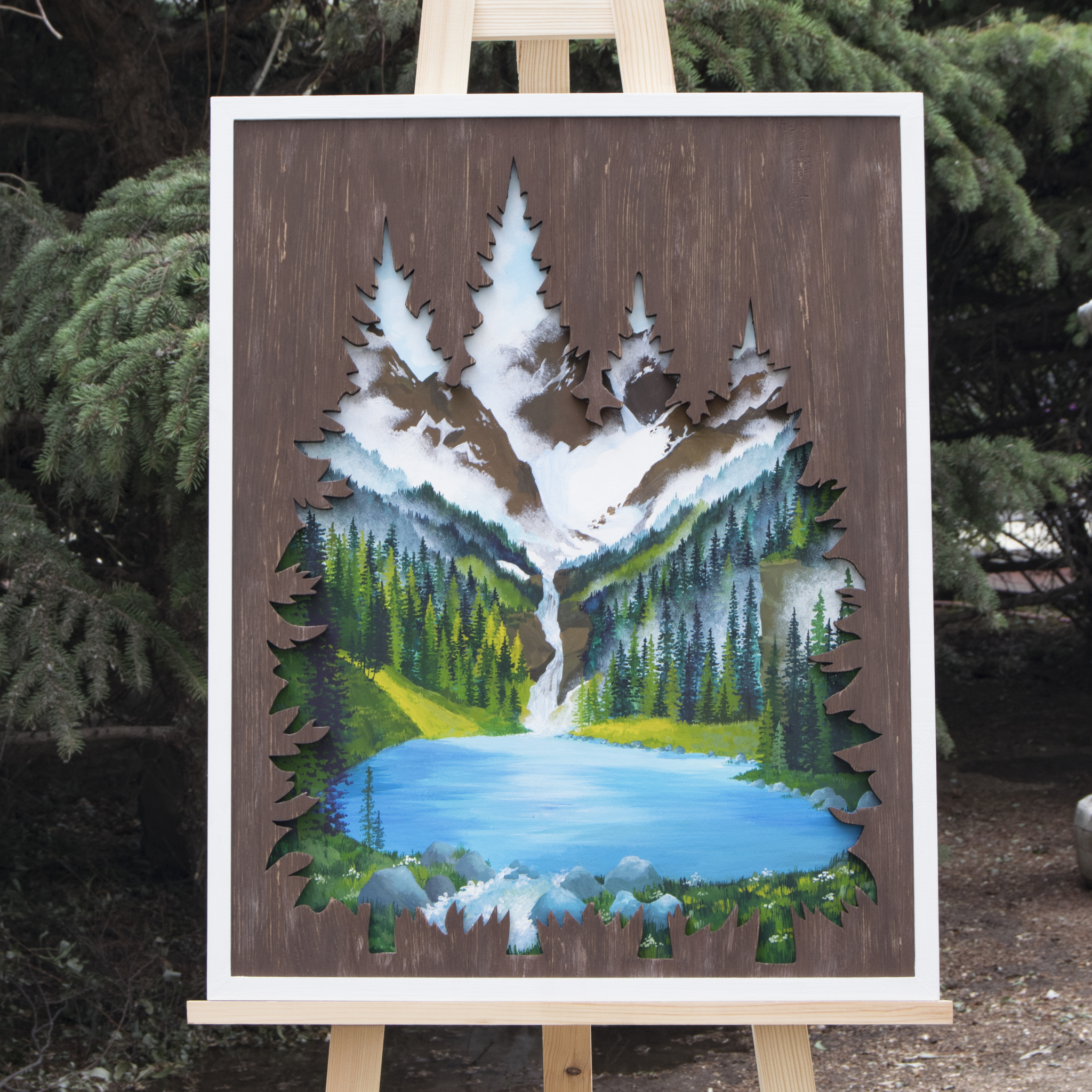 Mountain Waterfall - My, Craftplaneta, Painting, Tempera, Woodworking, Needlework without process, Drawing, Longpost, Laser cutting