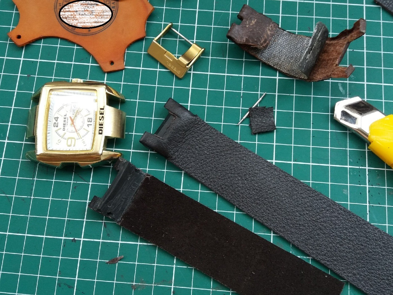 Diesel watch strap with plastic insert. - My, Needlework with process, Strap, , Leather products, Longpost