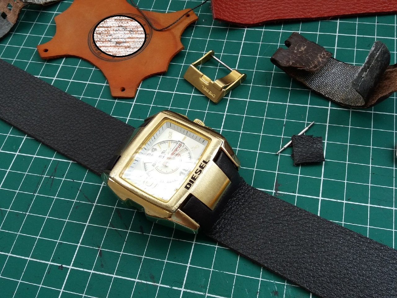Diesel watch strap with plastic insert. - My, Needlework with process, Strap, , Leather products, Longpost