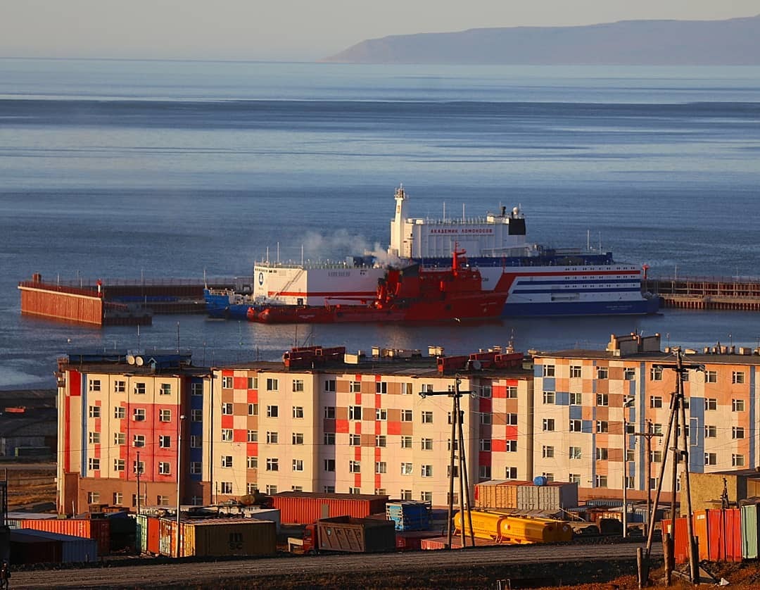 PUB Akademik Lomonosov moored in Pevek - PEB, Academician Lomonosov, Pevek, Longpost, Floating nuclear power plant, nuclear power station