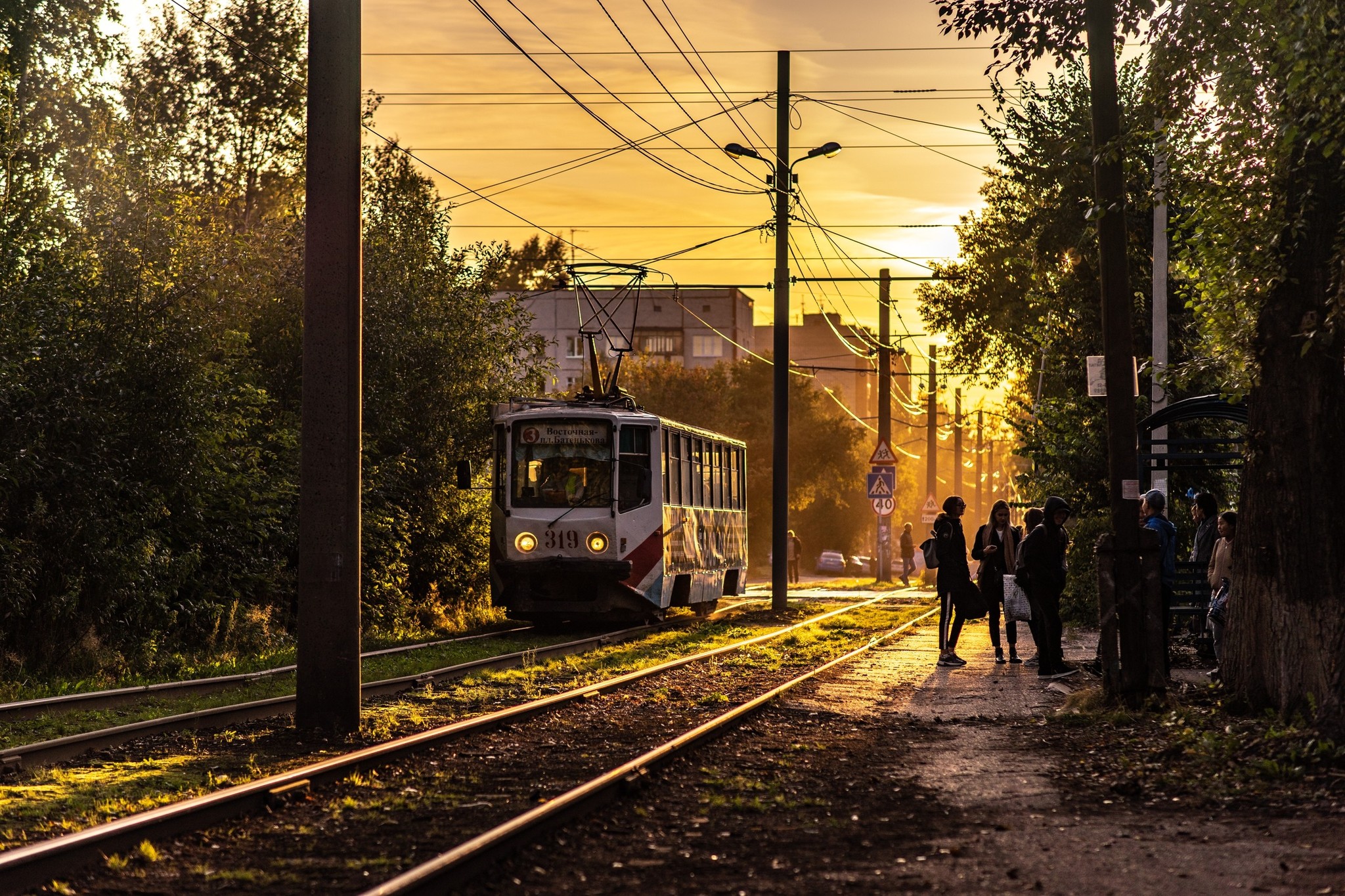 Towards the sun along the paths - My, Tram, Tomsk, Sunset, Longpost