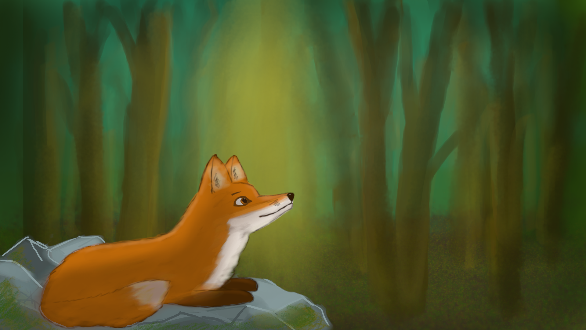 Fox in the forest - My, Drawing, Digital drawing, Fox, Forest