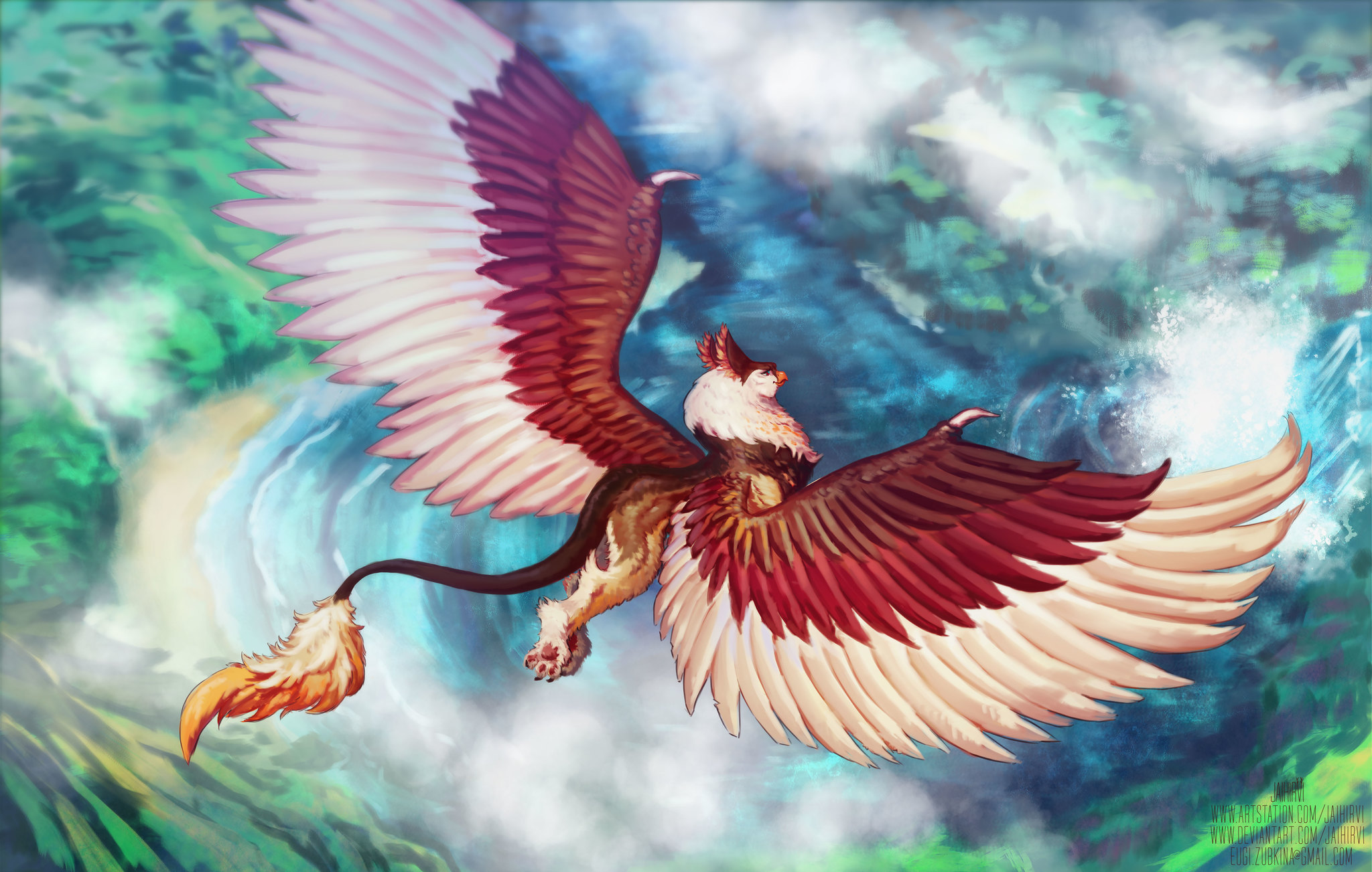 Hippogriff - My, Digital drawing, Hippogriff, Landscape, Wings, Clouds