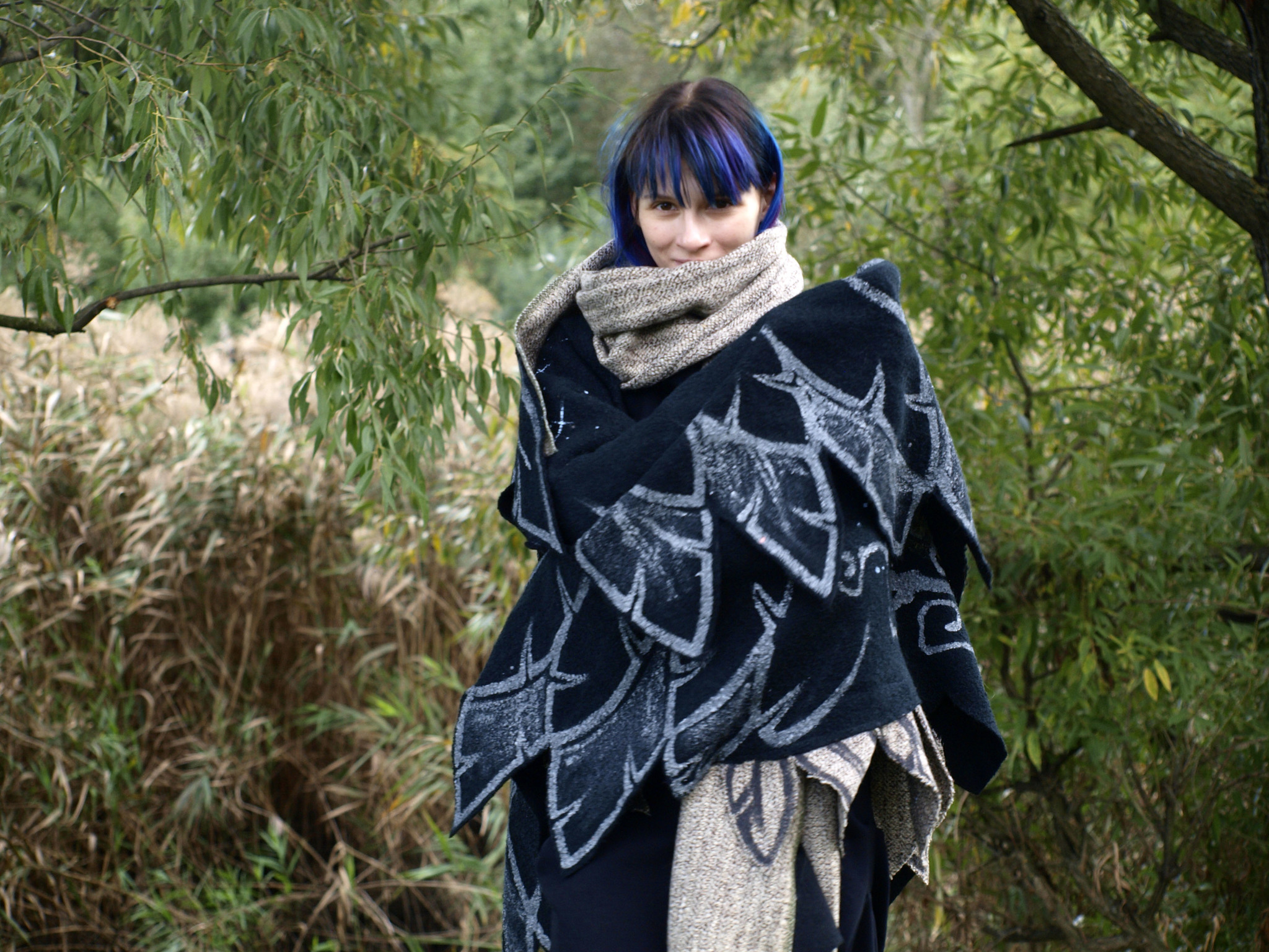 Shawl-wings Crow - My, Kai Yara, Warm clothes, Painting on fabric, Shawl, Boho, Fairy, Halloween, Longpost, Crow