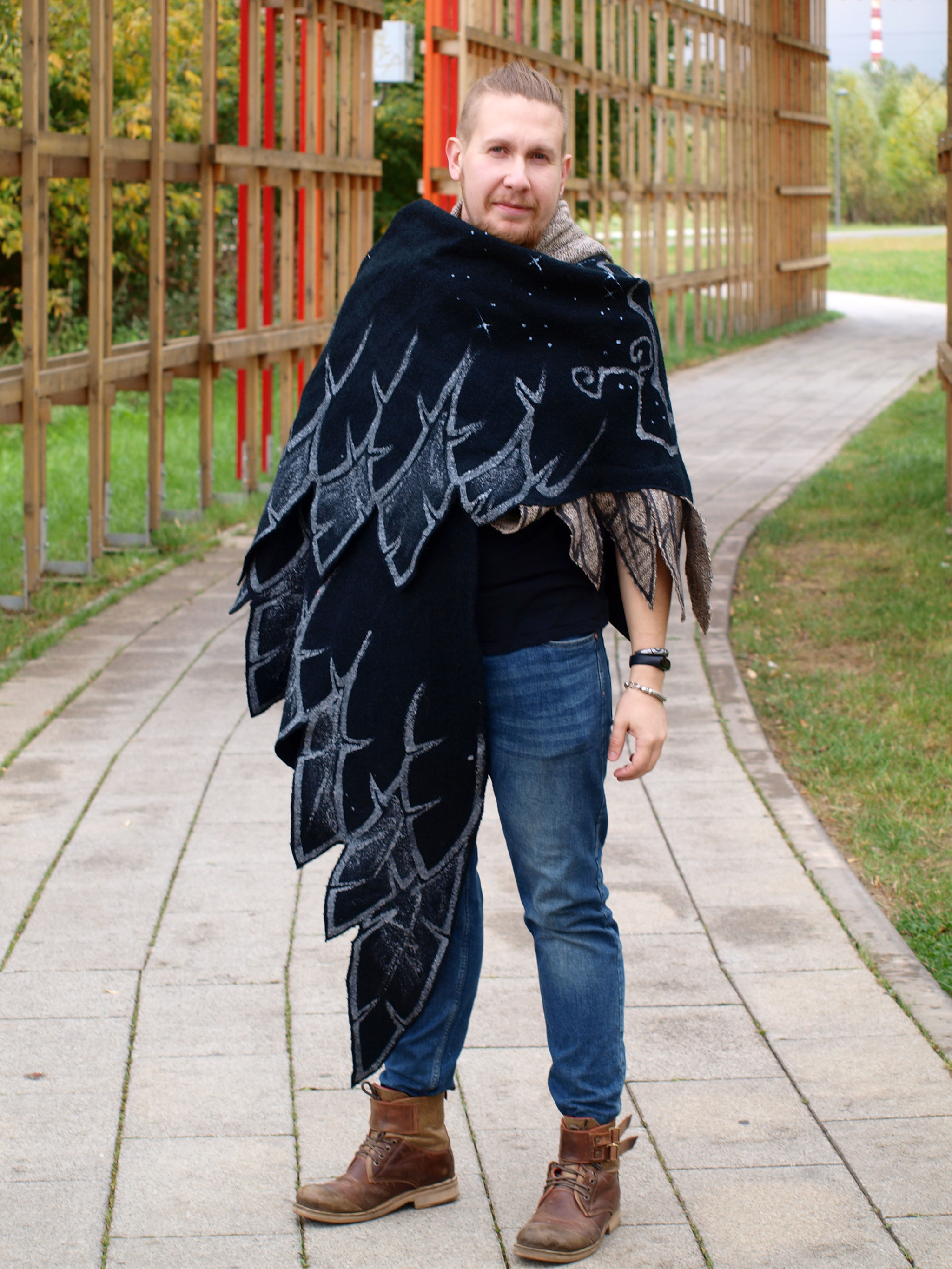 Shawl-wings Crow - My, Kai Yara, Warm clothes, Painting on fabric, Shawl, Boho, Fairy, Halloween, Longpost, Crow