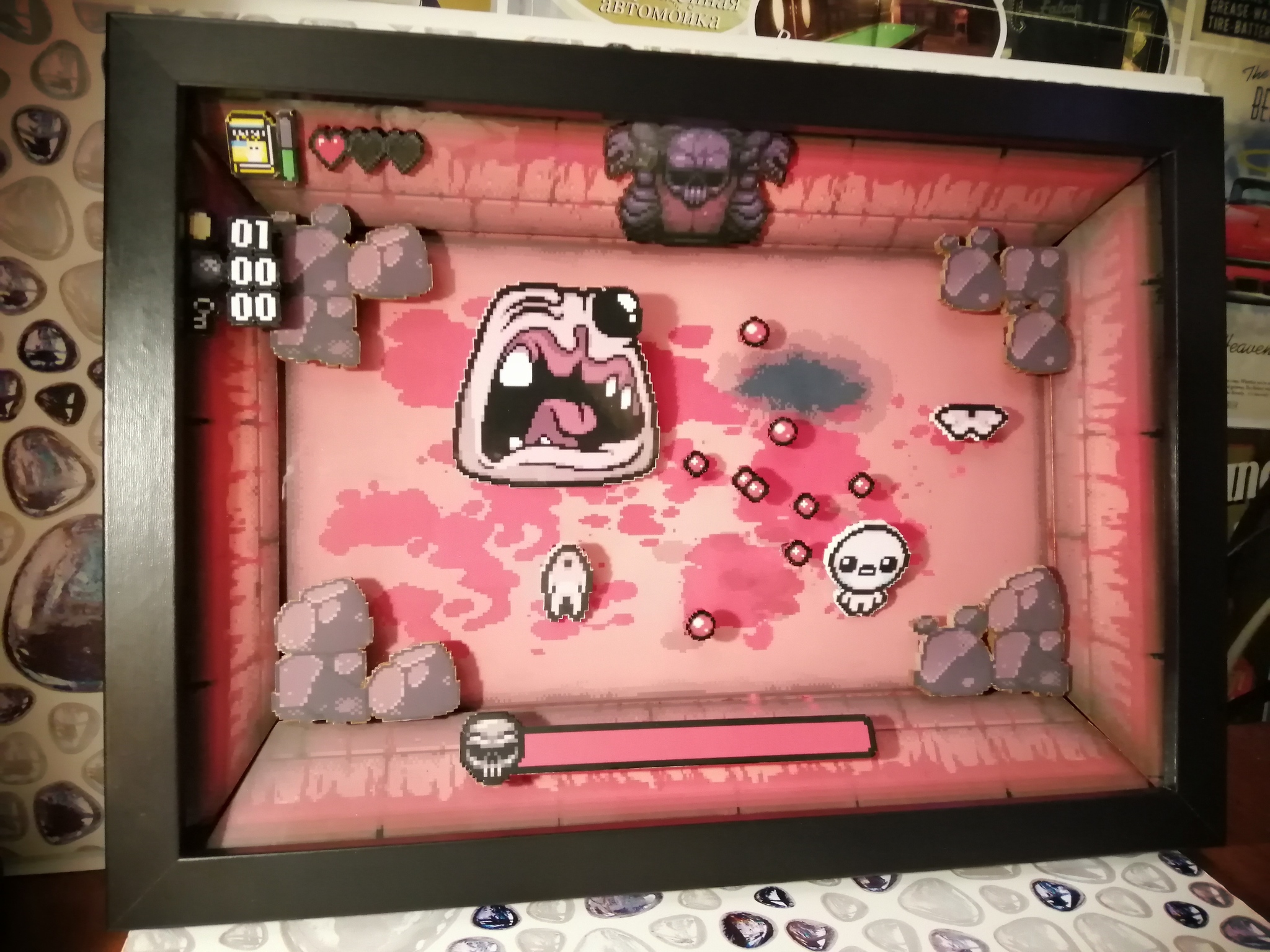 Диорама по игре the Binding of Isaac: Rebirth -  Isaaс vs Monstro - Моё, The Binding of Isaac, Pixel Art, Shadowbox, Компьютерные игры, Крафт, Диорама, Видео, Длиннопост