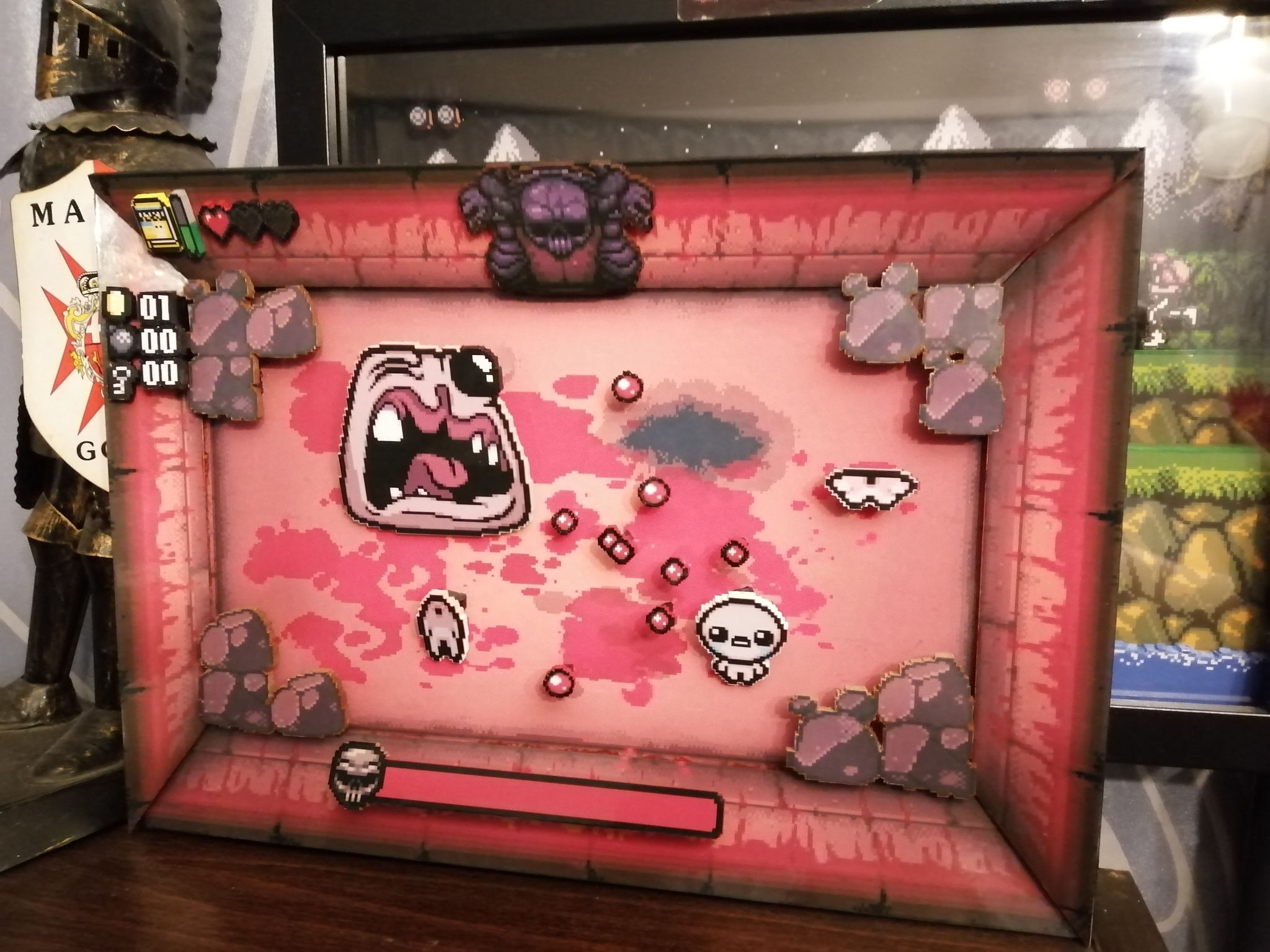 Диорама по игре the Binding of Isaac: Rebirth -  Isaaс vs Monstro - Моё, The Binding of Isaac, Pixel Art, Shadowbox, Компьютерные игры, Крафт, Диорама, Видео, Длиннопост