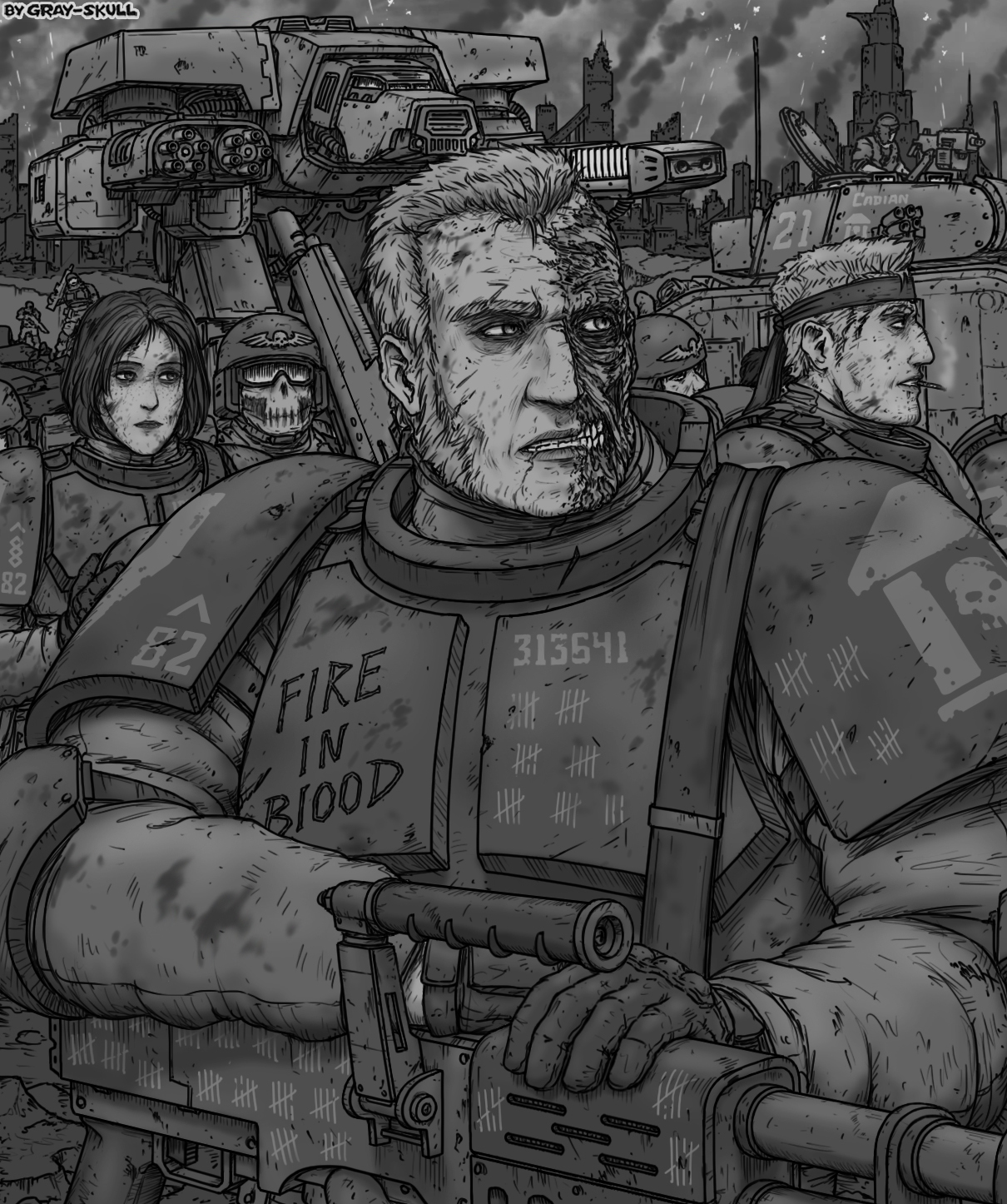 FIRE IN BLOOD (by Gray-Skull) - My, Warhammer 40k, Gray-skull, Commissioner Rivel, Imperial guard, Titanium, Leman Russ, Astra Militarum, Art