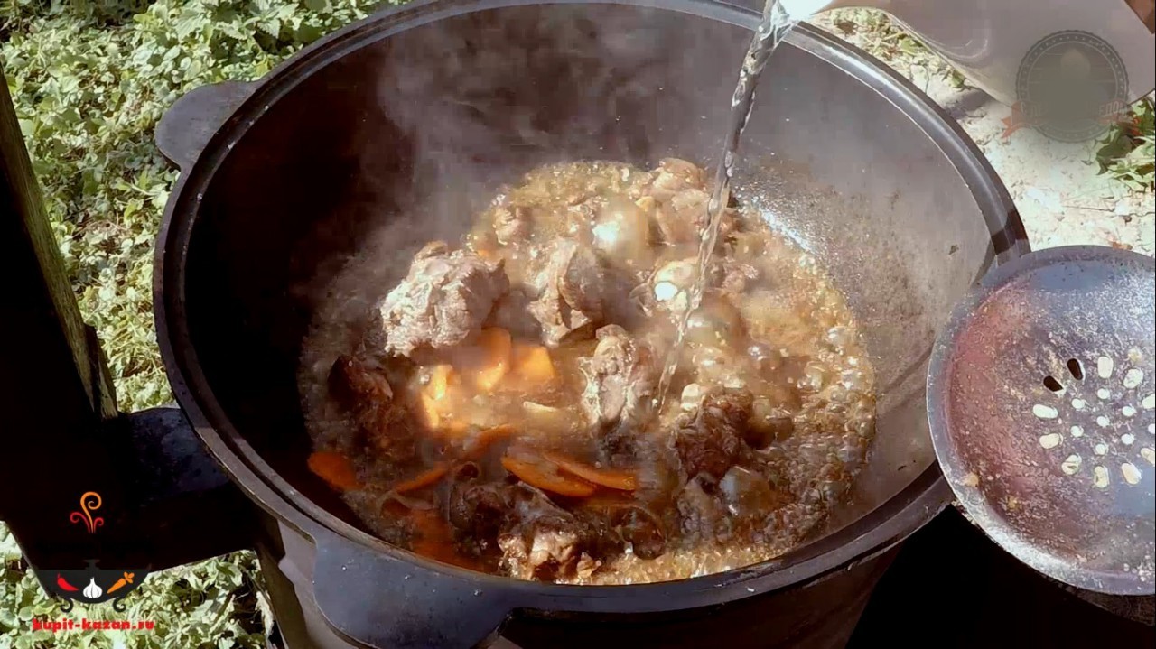 Dumlyama in a cauldron - My, With grandfather at lunch, Dumlyama, Meat, Food, Yummy, Recipe, Video, Longpost