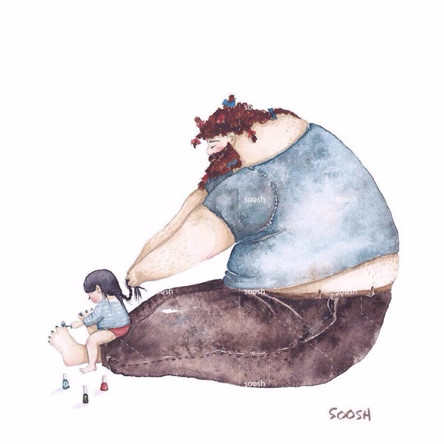 Dad is near - Drawing, Dad, Daughter, Love, Parents and children, Artist, Touching, Watercolor, Longpost, Father