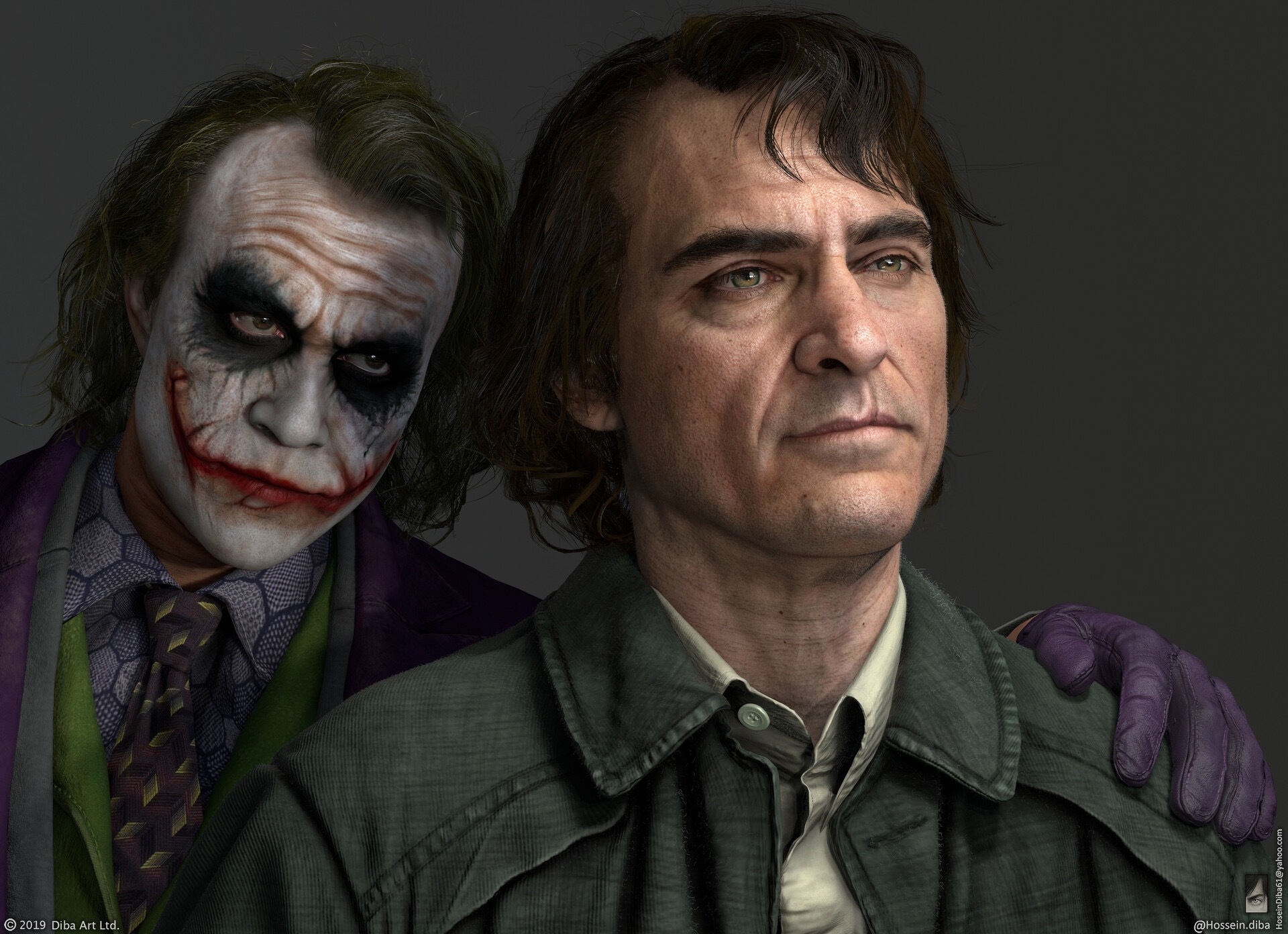 The Jokers. - Art, Joker, 3DS max, Longpost, DC, Heath Ledger, Joaquin Phoenix, Dc comics