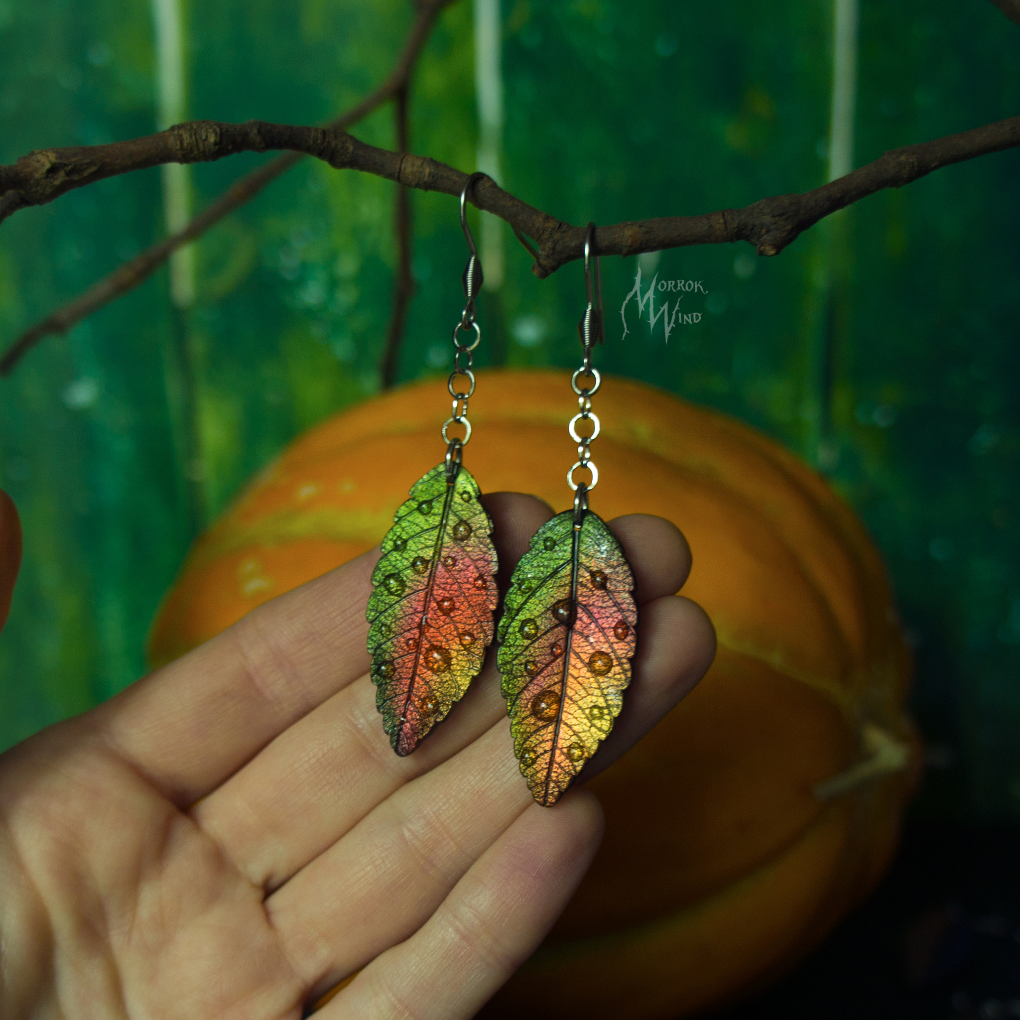 Leaf fall. Polymer clay, resin. - My, Needlework without process, Polymer clay, With your own hands, Autumn, Leaves, Earrings, Longpost