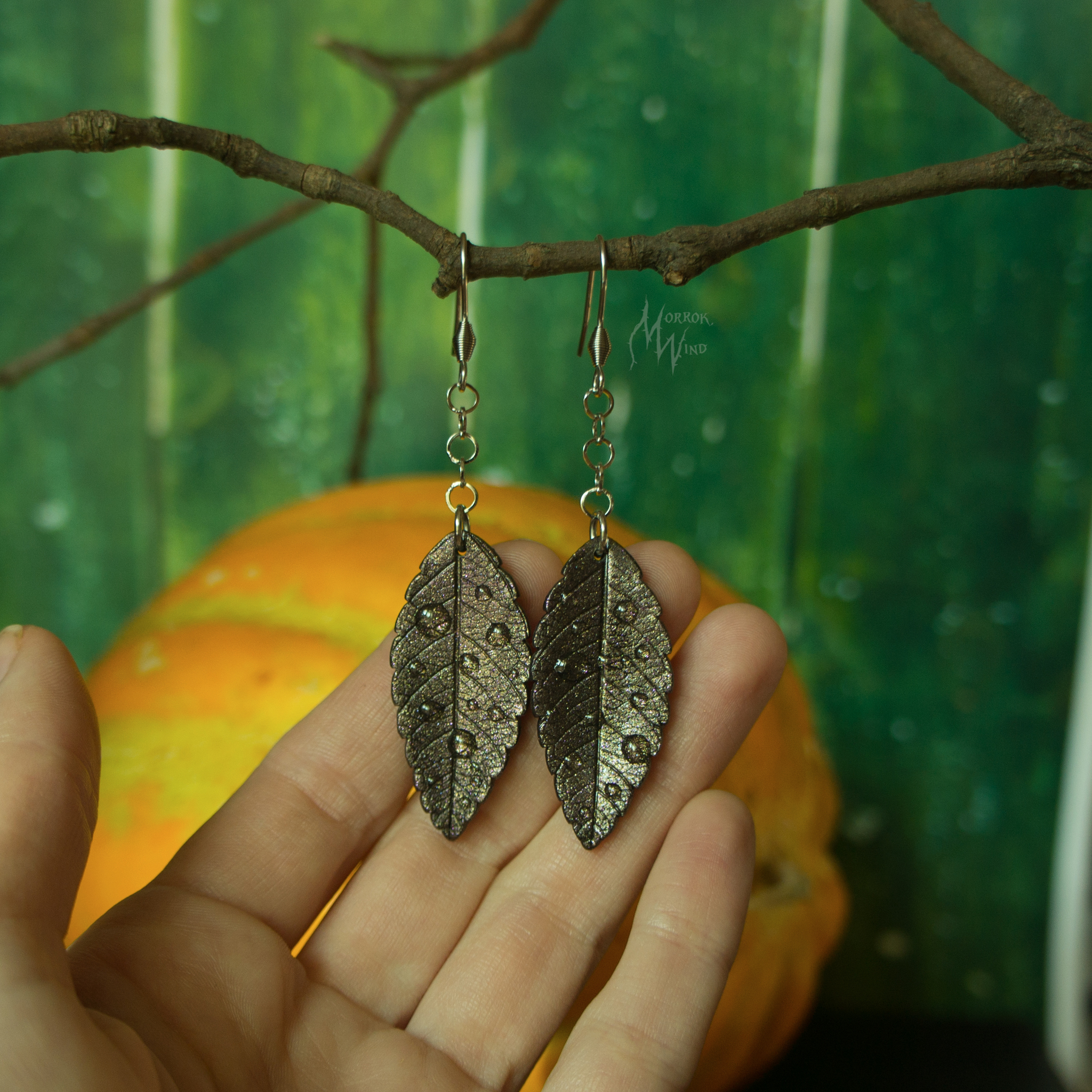 Leaf fall. Polymer clay, resin. - My, Needlework without process, Polymer clay, With your own hands, Autumn, Leaves, Earrings, Longpost