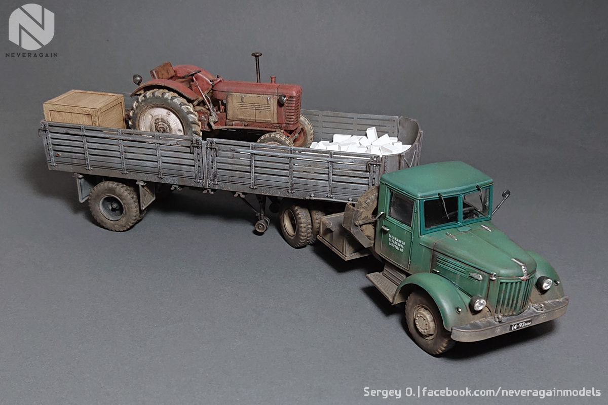 MAZ-200V with semi-trailer MAZ-5215 - My, Stand modeling, Scale model, Maz 200, Tractor, Hobby, Modeling, Longpost