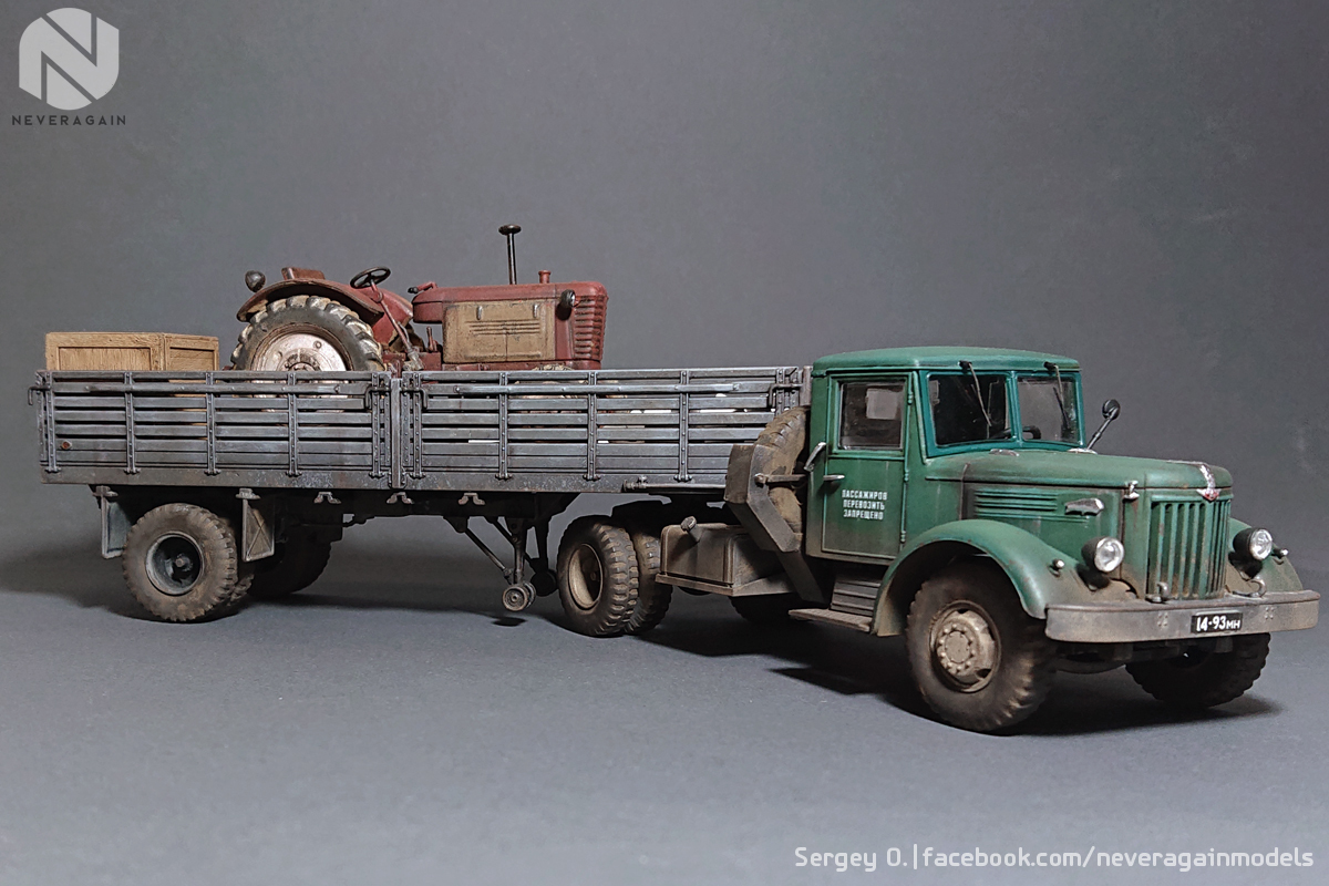 MAZ-200V with semi-trailer MAZ-5215 - My, Stand modeling, Scale model, Maz 200, Tractor, Hobby, Modeling, Longpost