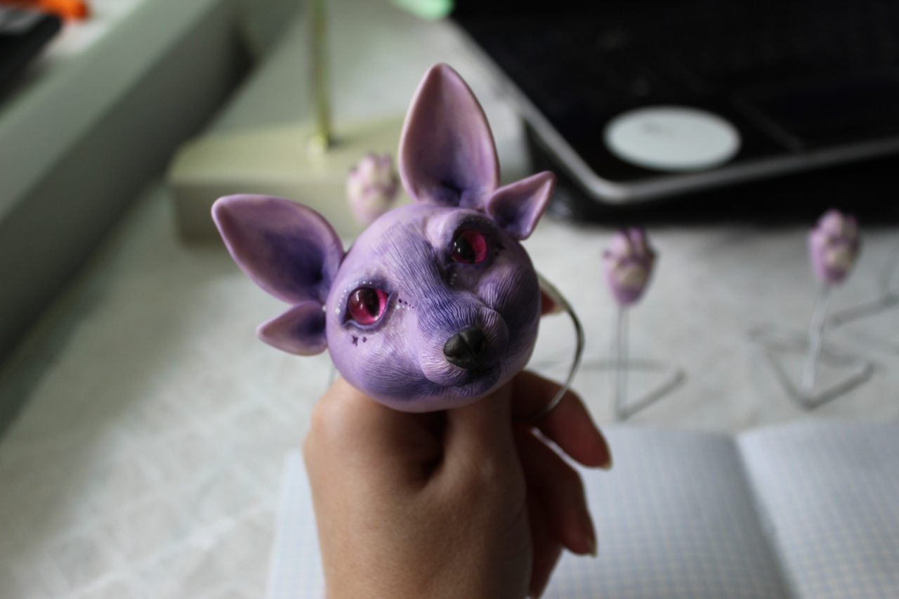 Cosmic Lavender. - My, Polymer clay, Domestic fox, Fox, Longpost, Needlework with process, Needlework, Mixed media