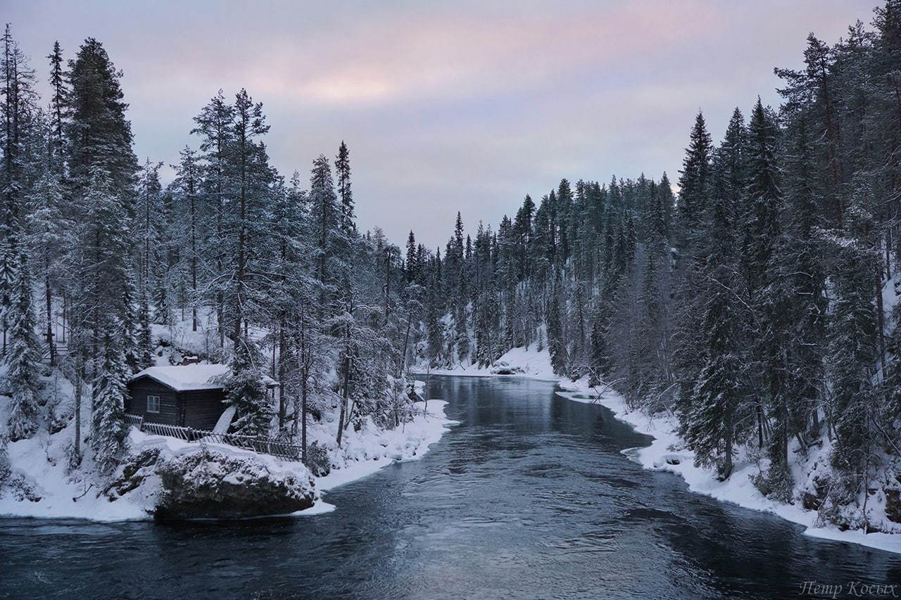 Домик у реки - Зима, Снег, Река, Природа, Фотография, Дом, Красота природы