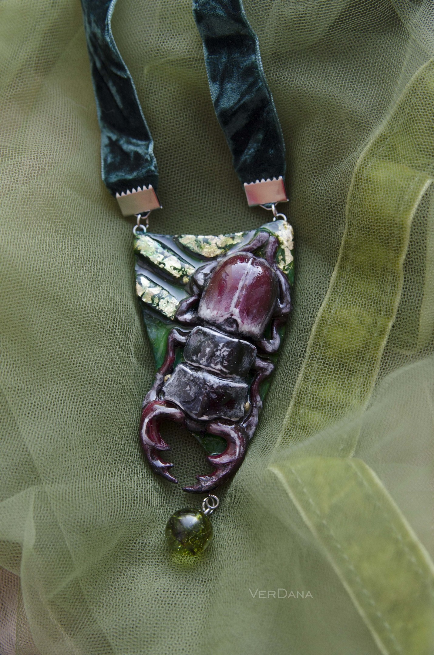 Necklace Stag beetle - My, Жуки, Deer Beetle, Moss, Needlework without process, With your own hands, Handmade, Necklace, Longpost