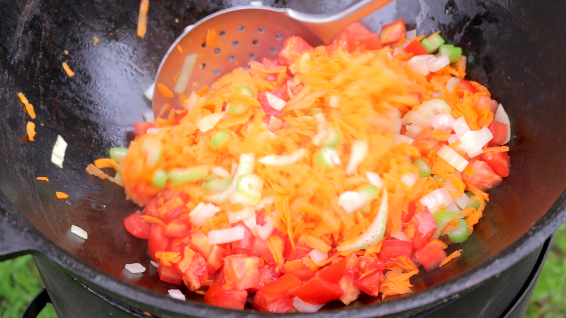 Rabbit stewed in a cauldron with tomato juice and vegetables - My, Food, Recipe, Rabbit, Longpost, Video, Kazan, Cooking, Video recipe