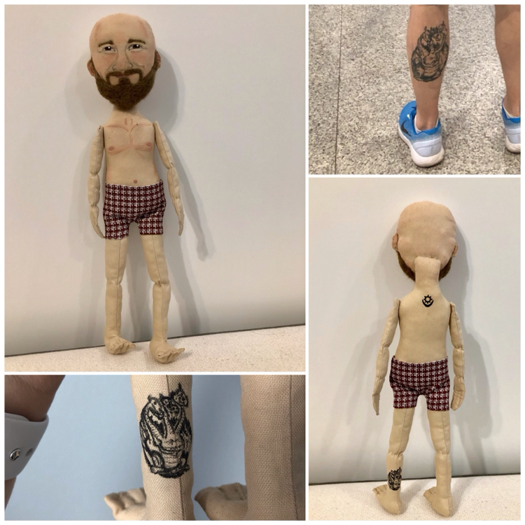 Gift to a friend - My, Portrait doll, Textile doll, Handmade, Beard, Fabric doll, Tattoo, crazy hands, Video, Longpost