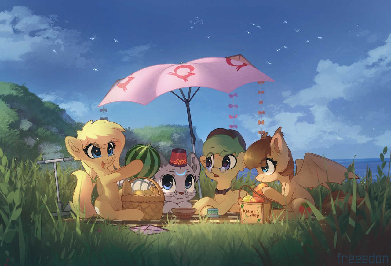 Look, watermelon! - My little pony, Freeedon, Original character, Batpony