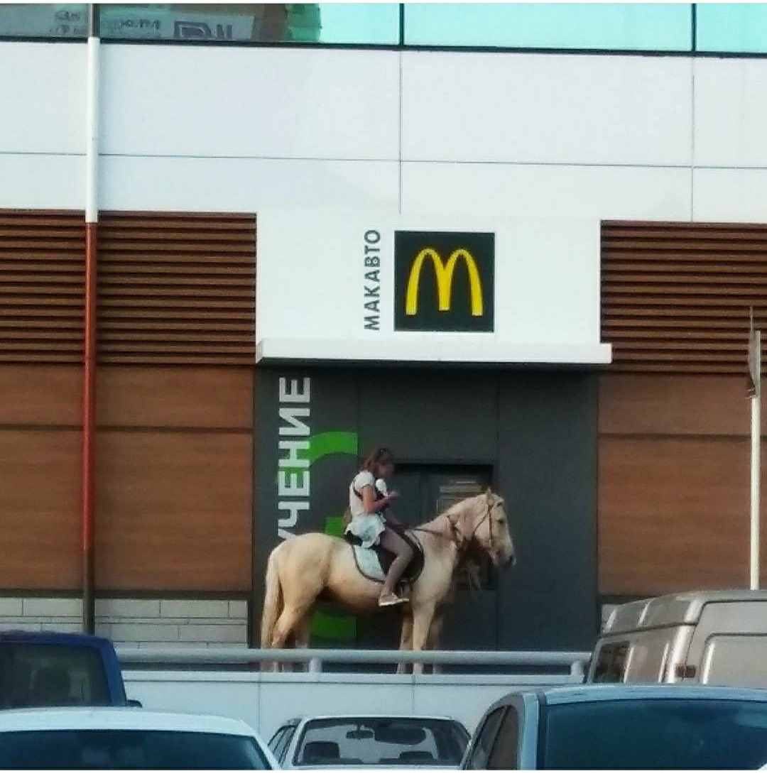 MAC auto. Maykop. Even on a horse in the phone. - McDonald's, You are not yourself when you're hungry, Horses