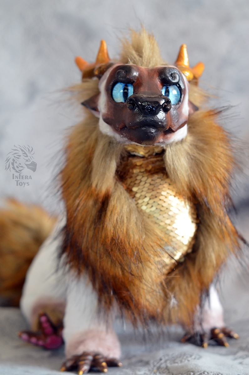 dragon lion - My, Chinese dragon, Needlework, Collectible doll, The Dragon, Plastic, Artificial fur, Longpost, Handmade dolls