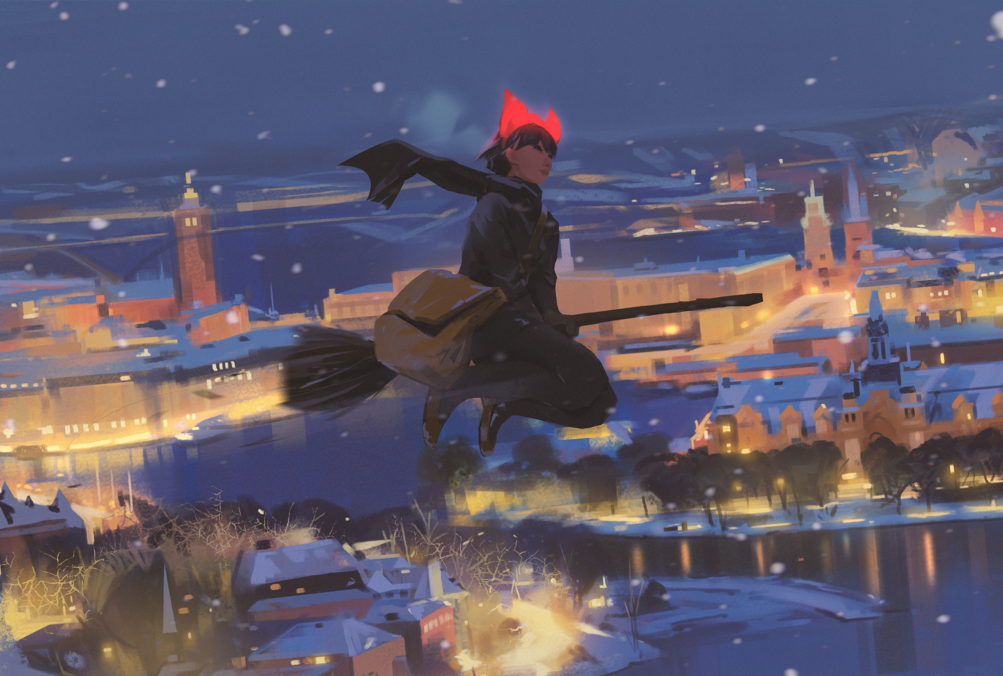 Kiki's winter delivery service - Art, Drawing, Anime art, Witches, Anime, Kiki's delivery service, Winter, Snatti