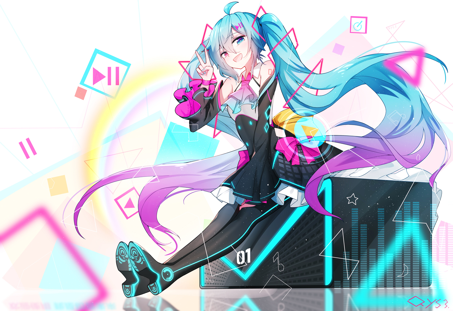 Мику - Hatsune Miku, Арт, Девушки, Anime Art, Vocaloid, Qys3