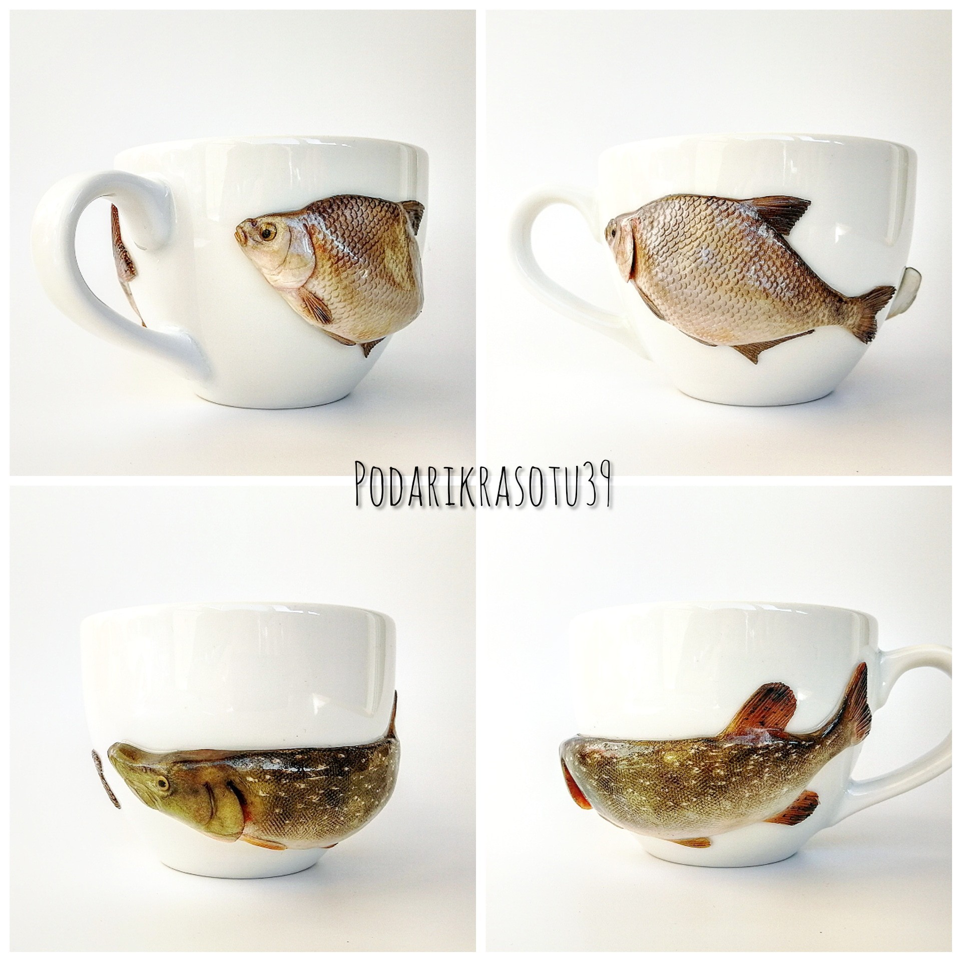 Fish and video review of finished works - My, Polymer clay, A fish, Mug with decor, Fishing, Needlework without process, Creation, Video, Longpost