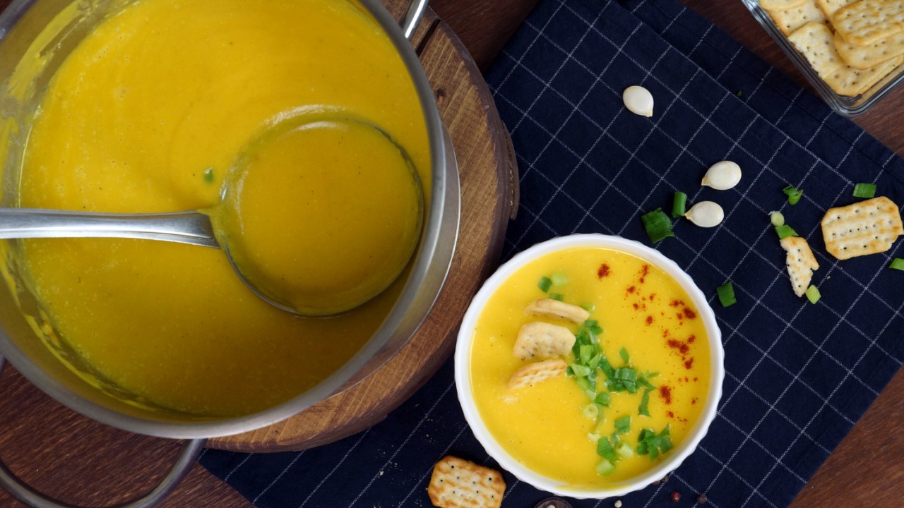 Pumpkin soup with crackers - My, Food, Recipe, Pumpkin, With grandfather at lunch, Video, Longpost