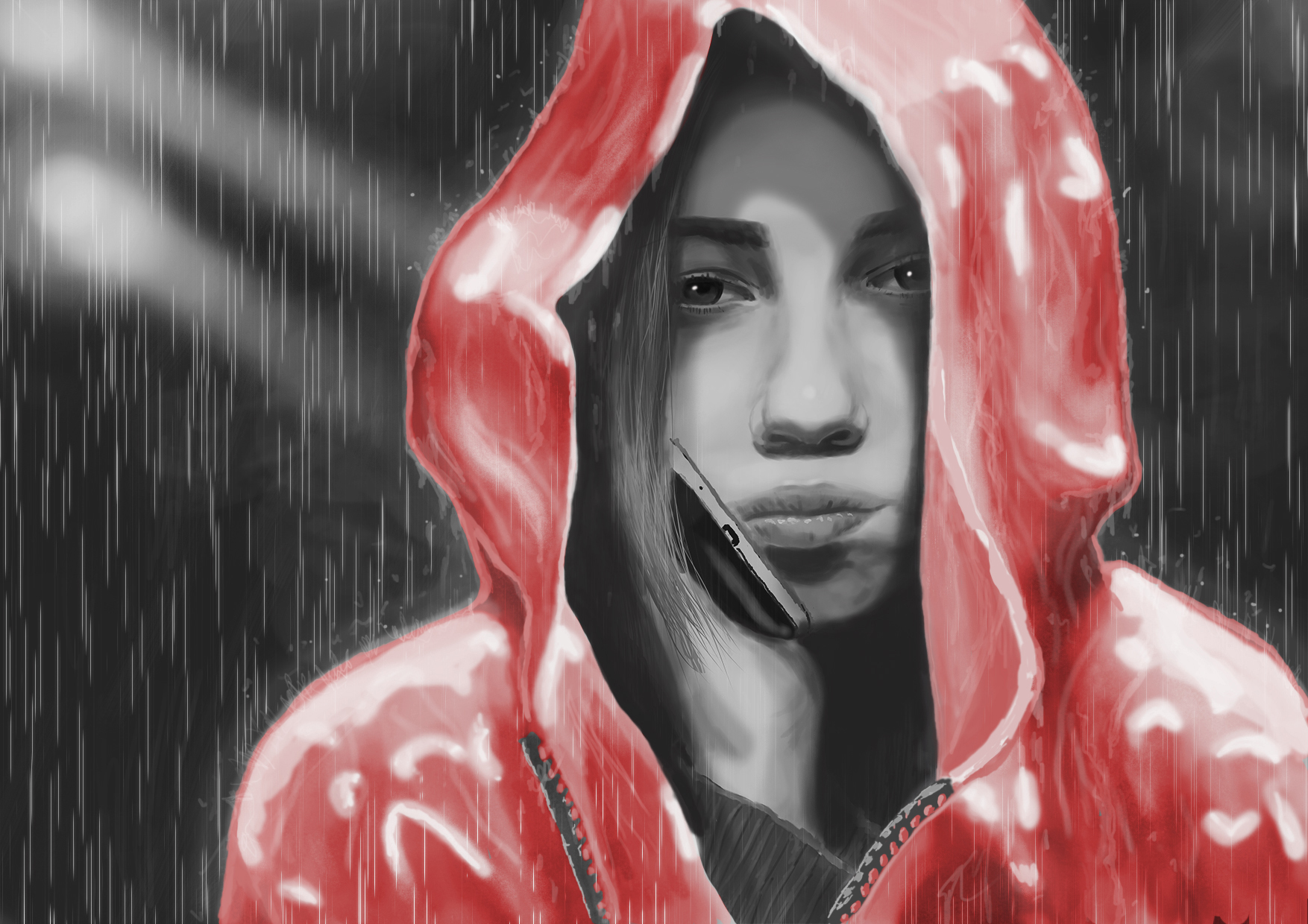 expectation - My, Digital drawing, Rain, Girls