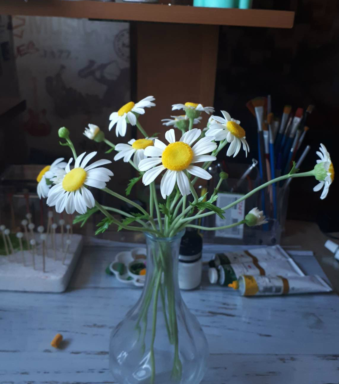 Frost and sun...and daisies - My, Cold porcelain, Needlework without process, Chamomile, Flowers, Polymer clay, Longpost