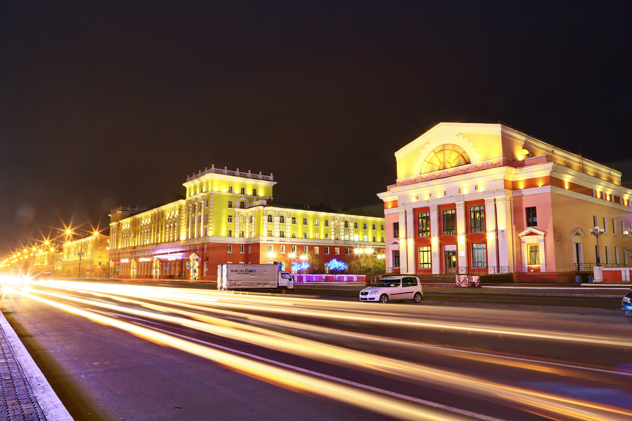 Nights of Norilsk. City lights - My, Norilsk, northern city, Town, Russia, city ??lights, polar night, beauty, Winter, Longpost